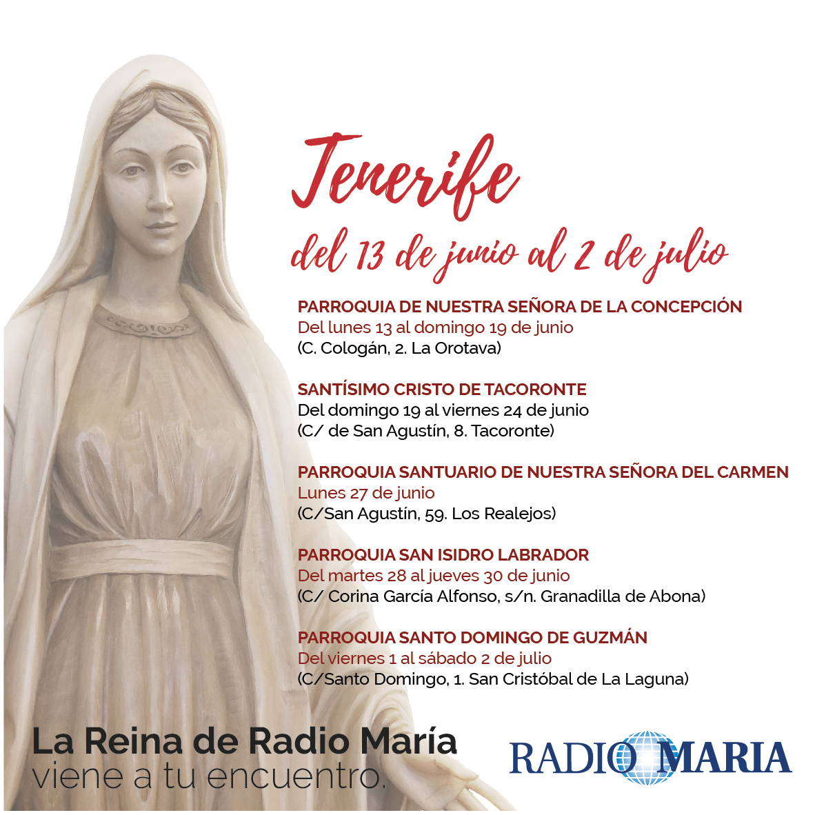 La Reina de Radio María visita Tenerife